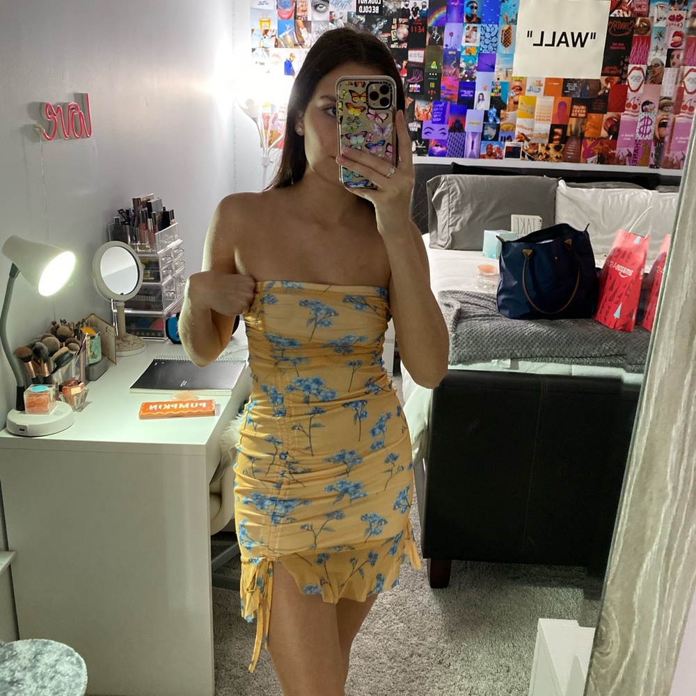 Yellow Ditsy Floral Mesh Dress